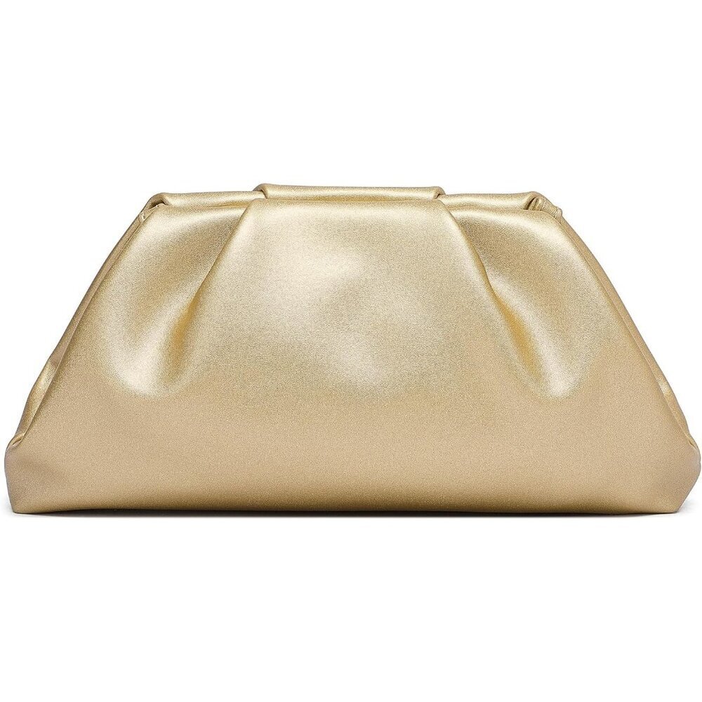 🆕Women's Gold PU Leather Soft Clutch Purse Formal Elegant Evening Bag Luxurious